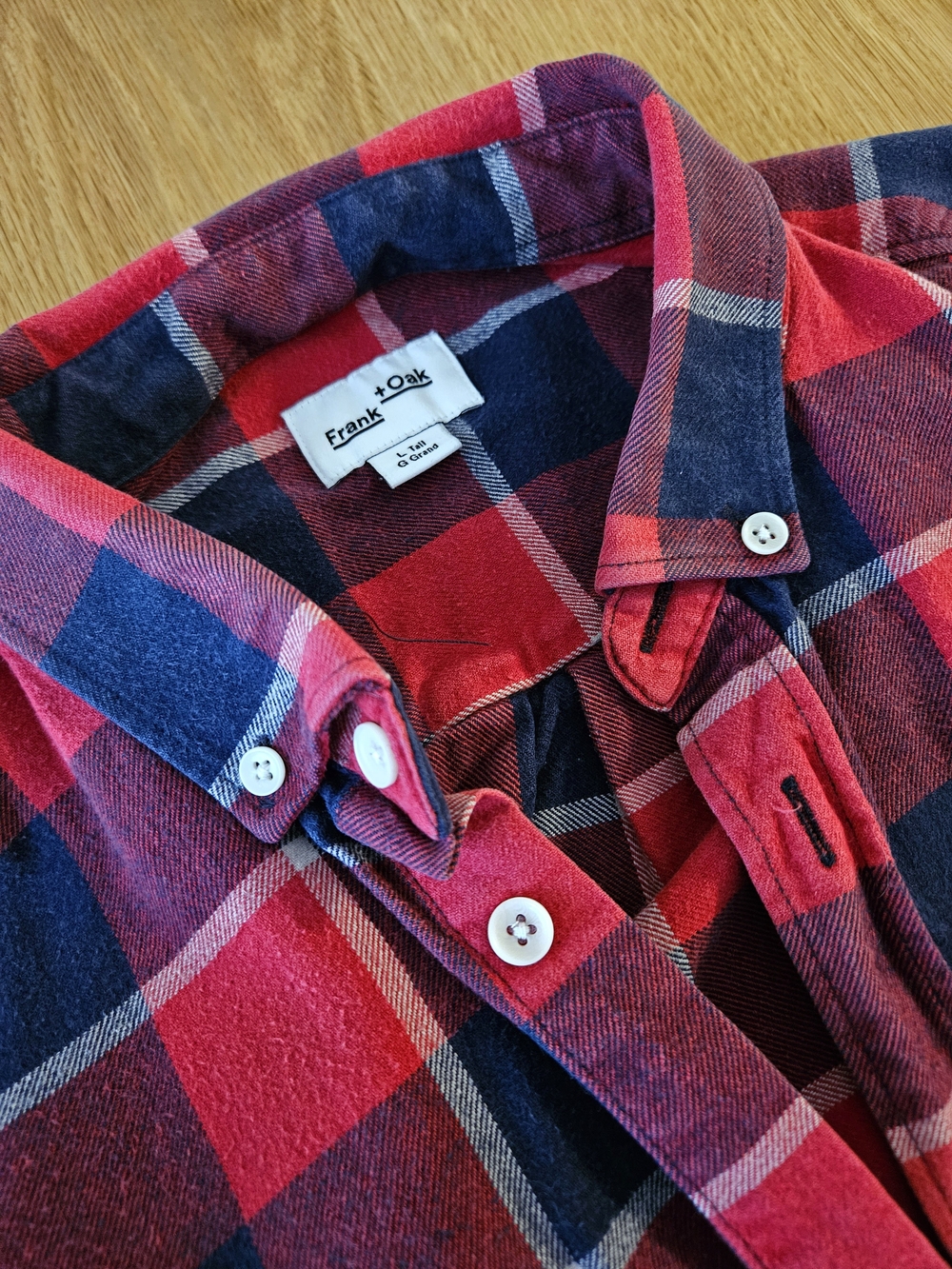 Frank & Oak XL TALL Red and Navy Buffalo Plaid Shirt